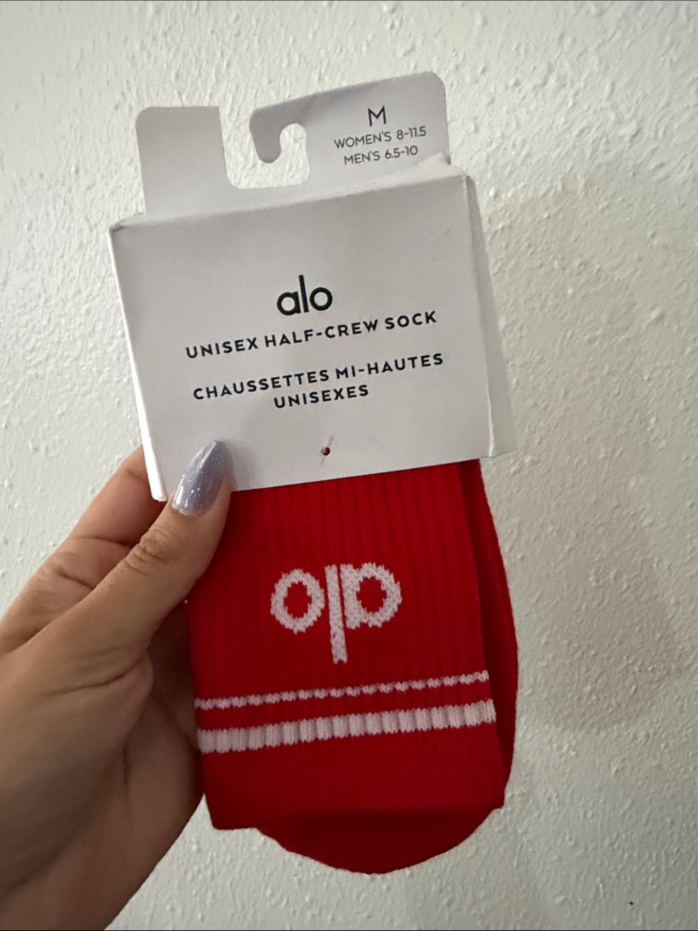 ALO Yoga Red Half-Crew Sock with White Logo